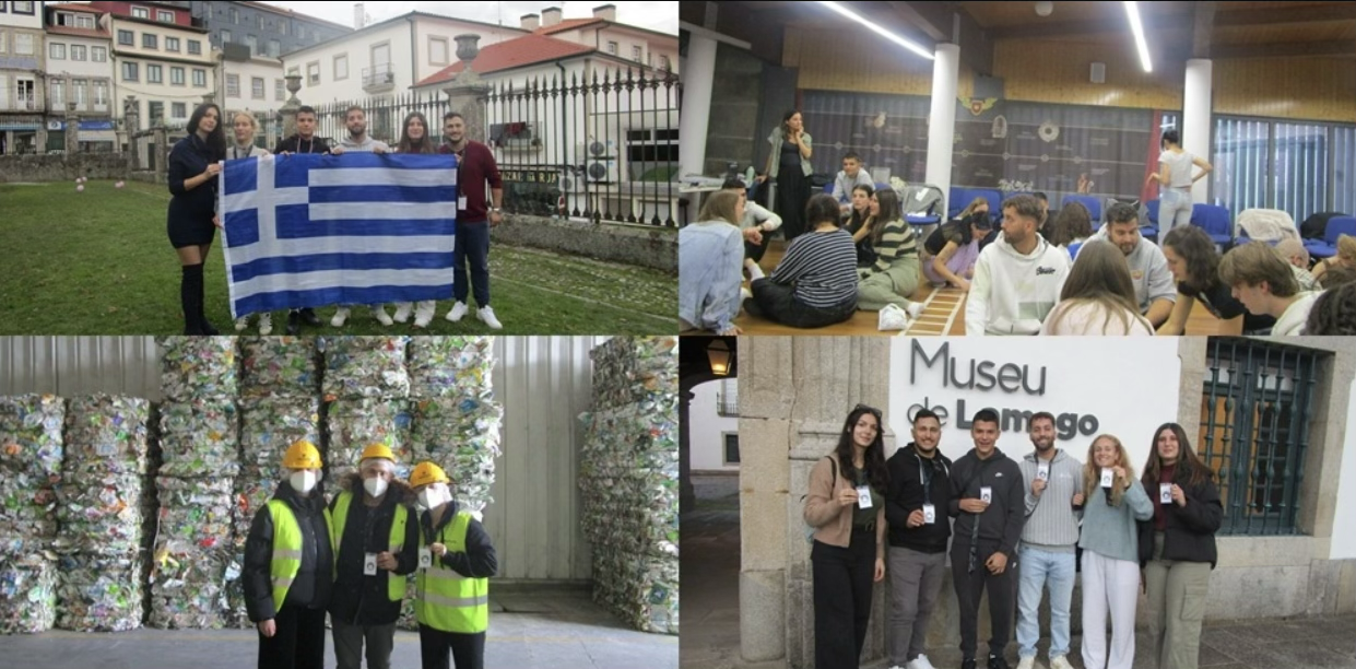 Διάφορα στιγμιότυπα από ανθρώπους όλων των ηλικιών σε επίσκεψη που πραγματοποίησαν σε χώρα του εξωτερικού. Μερικοί από αυτούς κρατούν και την ελληνική σημαία.